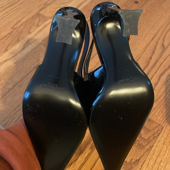 REPOST Saint Laurent Black Patent Leather Slingback Heels - Picture 4 of 5